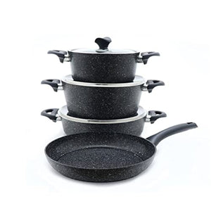 7 Piece Granite Cookware Set Black Pan Kitchen Supplies Handy Non-Stick Frying Pan Cookware