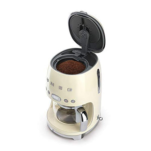 Smeg DCF02CRUK Drip Coffee Machine, 10 Cup Capacity, Auto-Start Mode, Reuseable Filter, Digital Display, Anti-Drip System, Aroma Intensity Option, 1.4 Litre Tank, Cream