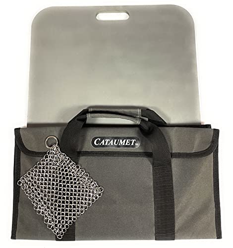 Cataumet Pizza Steel Stone Premium 1/4” 15.5” x 14.5” Conductive Baking Surface Includes Storage Carry Bag Chainmail Scrubber