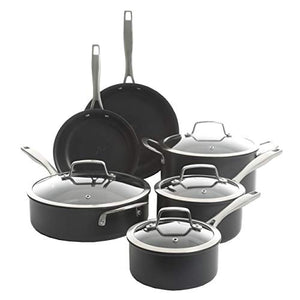 Kenmore Pro Arbor Heights 7-Layer Hard Anodized Induction Nonstick Platinum Forged Aluminum Cookware Set, 10-Piece, Black