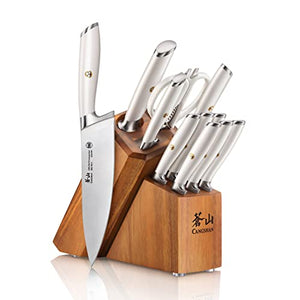 Cangshan L1 Series White 1026078 German Steel Forged 12-Piece Knife Block Set, Acacia (White)