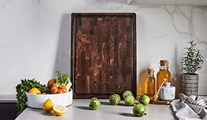 Sonder Los Angeles, Made in USA, Large Thick End Grain Walnut Wood Cutting Board with Non-Slip Feet, Juice Groove, Sorting Compartments 17x13x1.5 in (Gift Box Included)