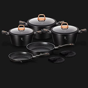 Berlinger Haus Cookware Set Metallic with Ergonomic Soft-Touch Handle - Non-Stick Cooking Pots and Frying Pans, Heat Resistant Silicone Kitchen, and Glass Lid Covers - Emerald Collection | 10-piece