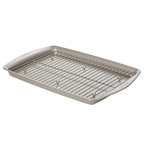 Rachael Ray Nonstick Bakeware Set without Grips, Nonstick Cookie Sheets / Baking Sheets and Cooling Rack - 2 Piece, Silver