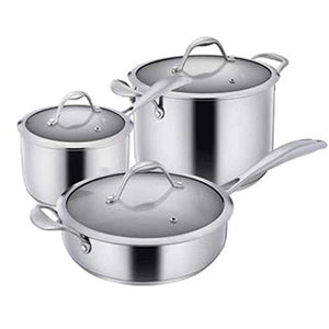 Durable Kitchen Pan Cookware Set 3 Pieces Stainless Steel Cookware Setwith Tempered Glass CoverStock Pot Frying Pan Milk pan