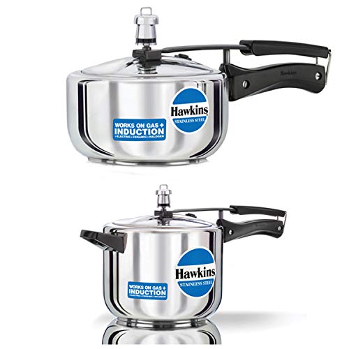 Hawkins Stainless Steel 2 LTR & 5 LTR Pressure Cooker Combo - Induction Compatible