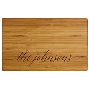 Andaz Press Personalized Laser Engraved Large Bamboo Wood Cutting Board, 17.75 x 11-inch, Family Last Name Surname, 1-Pack, Custom Wedding Bridal Shower Anniversary Housewarming Birthday Gift Ideas