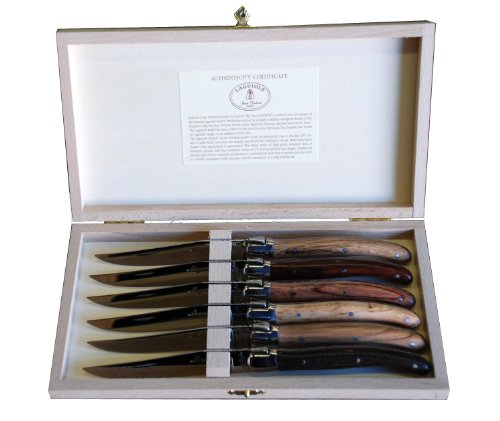 Jean Dubost Laguiole Knives with Assorted Wood Handles, Set of 6