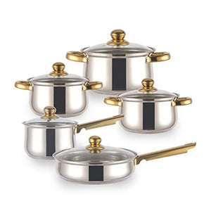 ERGUI 5 Cookware 10 Piece Cookware Set Stainless Steel Pots and Pans Metal Kitchen Cookware Set Set Cookware (Color, Size : A)