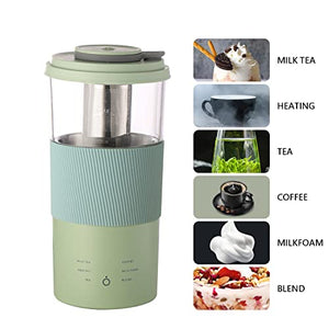 Milk Tea Maker Mini Multifunctional 6 in 1 Travel Kettle Electric Portable Water Warmer with Filter 13OZ Mini Heating Cup Portable With Stirring Heated Coffee Flower Tea Milk Frother Other Drinks