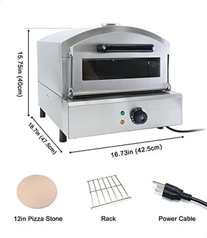 BNDHKR Commercial Electric Pizza Oven Countertop Stainless Steel Pizza Maker with 12" Pizza Stone for Outdoor Cooking, Portable Pizza Maker