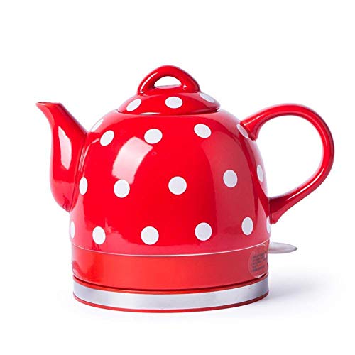 Ceramic Electric Kettle, 1L 1000W Cordless Retro Teapot, Fast Heating Jug for Tea, Coffee, Soup, BPA Free, Automatic Power Off & Boil Dry Protection,Red