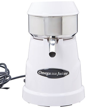 Omega C-10W Professional Citrus Juicer Features 3 Juice Cones for All Citrus Sizes 150 Rotations Per Minute Surgical Steel Bowl and Pulp Strainer with Non-Slip Feet, White