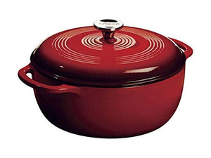Lodge Enameled Cast Iron Dutch Oven With Stainless Steel Knob and Loop Handles, 6 Quart, Red & AmazonBasics Stainless Steel Bowl Scraper/Chopper