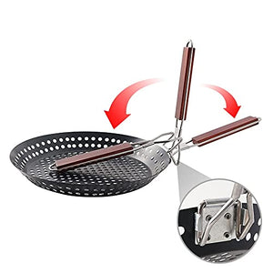 PDGJG 1Pc Outdoor Camping Foldable Round Frying Pan Picnic BBQ Heat Resistant Steak Grilled Skillet