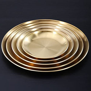 PDGJG Gold Stainless Steel Dinner Food Plates Dining Round Thicken Cake Coffee Fruit Tray Western Steak Kitchen Dishes Tools (Size : 30cm)