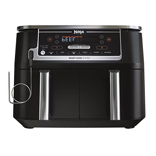 Ninja DZ550 Foodi 10 Quart 6-in-1 DualZone Smart XL Air Fryer with 2 Independent Baskets, Smart Cook Thermometer for Perfect Doneness, Match Cook & Smart Finish to Roast, Dehydrate & More, Grey