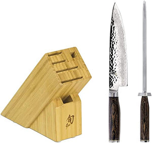 Shun Premier Build-a-Block Set; Includes 8-inch Chef’s Knife, Hand-Hammered Tsuchime Finish, VG-MAX Steel Core, Damascus Cladding; Includes Honing Steel and Sustainable Bamboo Slimline Knife Block