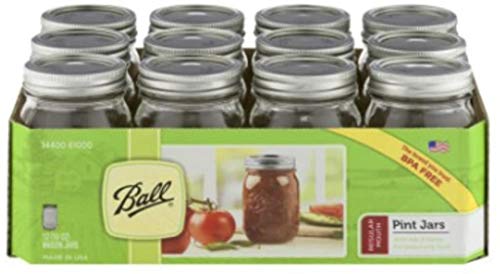 12 Ball Mason Jar with Lid - Regular Mouth - 16 oz by Jarden (Packs of 12)