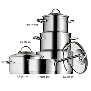 WMF 0721056380 Pot Set 5-Piece Provence Plus Pouring Rim Glass Lid Cromargan® Stainless Steel Polished Suitable for Induction Hobs Dishwasher-Safe