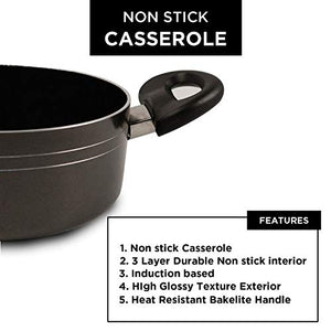 iBELL Non Stick Cookware/Casserole with Lid, 2.9 L, CS195, Thickness 3.3 mm, 19.5 cm, Grey