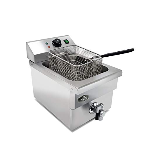 KWS DY-8 Commercial 1750W Electric Deep Fryer 7.57L Stainless Steel with Faucet Drain Valve System for Commercial and Home User