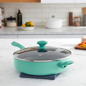 GreenLife Soft Grip Diamond Healthy Ceramic Nonstick, 5QT Saute Pan Jumbo Cooker with Helper Handle and Lid, PFAS-Free, Dishwasher Safe, Turquoise