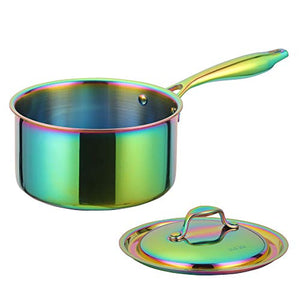 BuyGo 18/8 Stainless Steel Saucepan, 2.5 Quart Rainbow Pan with Heat Resistant Long Handle, 3-Layer Multipurpose Cookware Pot, Compatible Stovetops: Gas, Electric, Dishwasher Safe