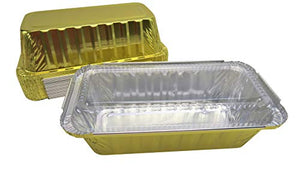 KitchenDance Disposable 2 Pound Closable Loaf Pan with Plastic Lids #1850P (Gold, 125)