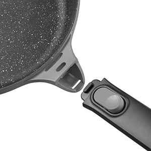 BergHOFF GEM Non-stick Cast Aluminum Sauté Pan 10" 3.5 qt. Stay-cool, Detachable Handle Dripless-Pouring Glass Lid Ferno-Green, PFOA Free Coating Induction Cooktop Oven Safe