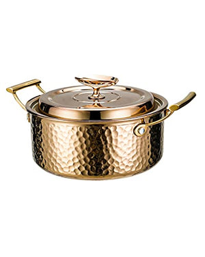 DAEDALUS 2QT Stainless Steel Stock Pot with Lid, 3 Triply Clad Hammered Copper Pot, Nonstick Boiling Pot for Home Kitchen Restaurant, Dishwasher Oven Safe -Gold