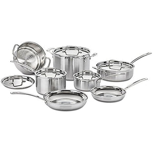 Cuisinart (MCP-12N Multiclad Pro Tri-Ply Stainless Steel 12-Piece Cookware Set with 2X Red Oven Mitt