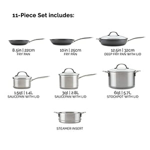 Rachael Ray Professional Stainless Steel/Hard Anodized Nonstick Cookware Pots and Pans Set, 11 Piece, Gray and Silver