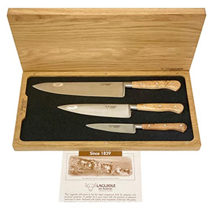 Laguiole en Aubrac Professional Stainless Fully Forged Steel Made In France Starter 3-Piece Premium Kitchen Knife Set With Juniper Handles