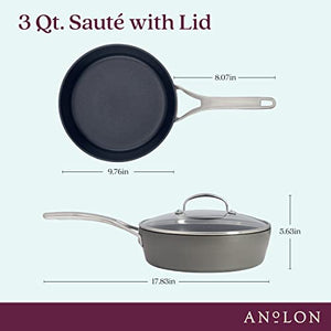 Anolon Allure Hard Anodized Nonstick Saute Fry Pan with Lid, 3 Quart, Dark Gray