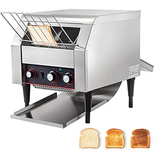 VEVOR 300 Slices/Hour Commercial Conveyor Toaster,2200W Stainless Steel Heavy Duty Industrial Toasters w/ Double Heating Tubes,Countertop Electric Restaurant Equipment for Bun Bagel Bread Baked Food