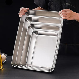 PDGJG Stainless Steel Rectangular Food Trays Barbecue Fruit Bread Storage Plate Kitchen Steamed Deep Pans Dish Bakeware Baking Tools (Size : 36x28.5x6cm)
