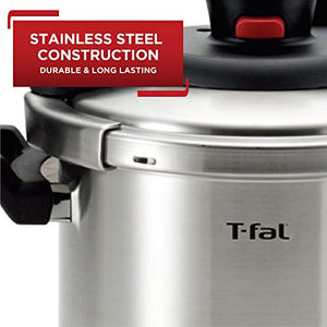 T-fal P4500736 Clipso Stainless Steel Dishwasher Safe PTFE PFOA and Cadmium Free 12-PSI Pressure Cooker Cookware, 6.3-Quart, Silver