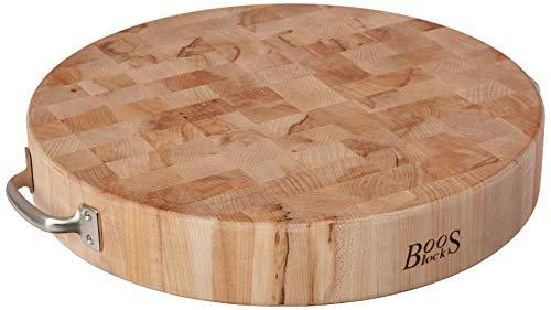 John Boos Block CCB183-R-H Maple Wood End Grain Round Cutting Board with Stainless Steel Handles, 18 Inches Round x 3 Inches Tall