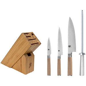 Shun Cutlery Classic Blonde 5-Piece Starter Block Set, Kitchen Knife and Knife Block Set, Includes Classic 8” Chef, 6” Utility & 3.5” Paring Knives, Handcrafted Japanese Kitchen Knives