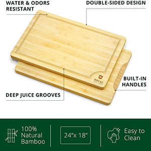 Bamboo Cutting Boards for Kitchen - Kitchen Chopping Board for Meat (Butcher Block) Cheese and Vegetables | Wooden Cutting Board Heavy Duty Serving Tray with Handles (XXXL, 24" x 18")