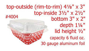 KitchenDance Disposable Aluminum Mini 6 ounce Individual Sized Loaf Pans #4004 Color & Lid Options (Red Polka Dot- With Lids, 1000)