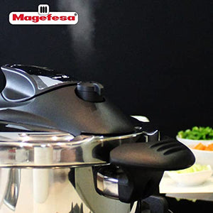 Magefesa® Nova 4.2 Quart Stove-top Super Fast Pressure Cooker, Easy and Smooth Locking Mechanism, Polished 18/10 Stainles Steel, Suitable Induction, 5 Security Systems, 11.6 PSI Working pressure