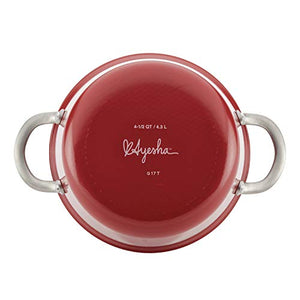 Ayesha Curry Home Collection Nonstick Sauce Pan/Saucepan with Lid, 4.5 Quart, Red