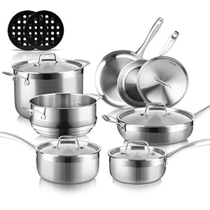 Duxtop Whole-Clad Tri-Ply Stainless Steel Induction Cookware Set, 14PC Kitchen Pots and Pans Set