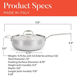 Made In Cookware - 3.5 Quart Saute Pan - Stainless Clad 5 Ply Construction - Induction Compatible - Professional Cookware - Made in Italy