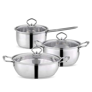 Cookware Set with Glass Lid Induction Bottom Stainless Steel Body Saucepan