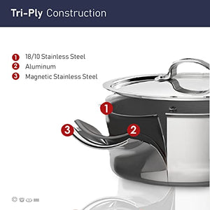 Bergner - Tri-Ply Stainless Steel Cookware Set - Induction Cookware - 11 Piece Pots and Pans Set - 1.5 qt Saucepan, 2 qt Saucepan, 3 qt Saucepan, 3.5 qt Sauté Pan, 8 qt Stockpot, and 10” Skillet