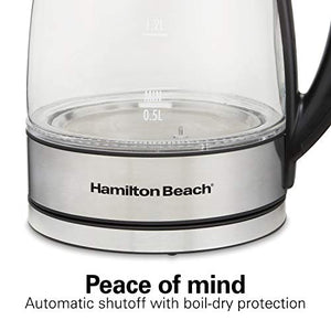 Hamilton Beach 40941R Electric Tea Kettle, Water Boiler & Heater, Cordless, LED Indicator with Auto-Shutoff & Boil-Dry Protection, 1.7L with Built-In Mesh Filter, Variable Temp, Clear Glass