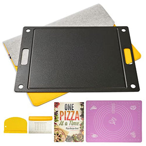 Pizza Steel for Oven, High Performance Steel Pizza Stone with Pizza Recipe book, Felt Storage Bag, Pastry Baking Mat, 2-in-1 Bench Scraper Tool, Crispy Pizza in Just 2-4 Min (five pieces pizza steel)